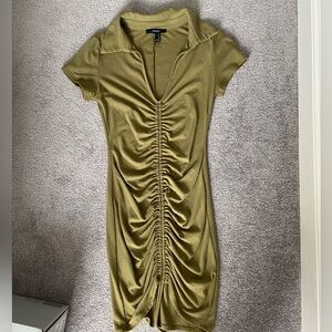 green drawstring collared dress